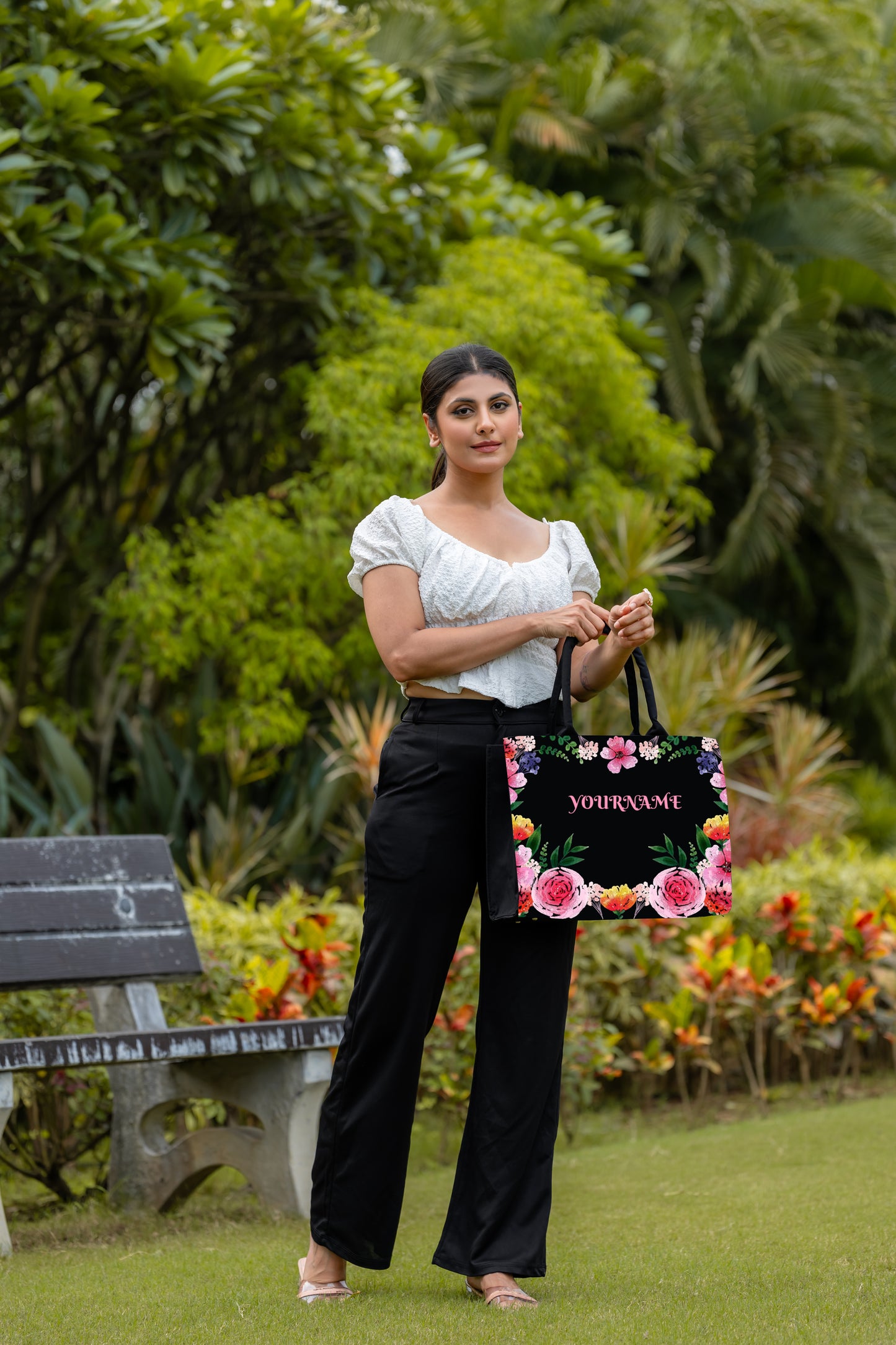 Customised Canvas Flower Tote bag