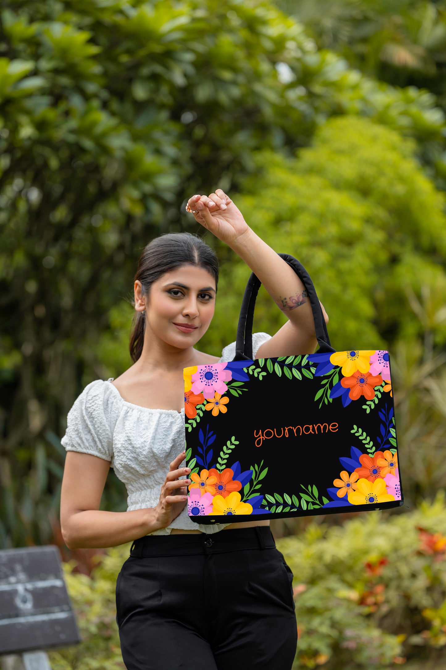 Customised Canvas Flower Tote bag