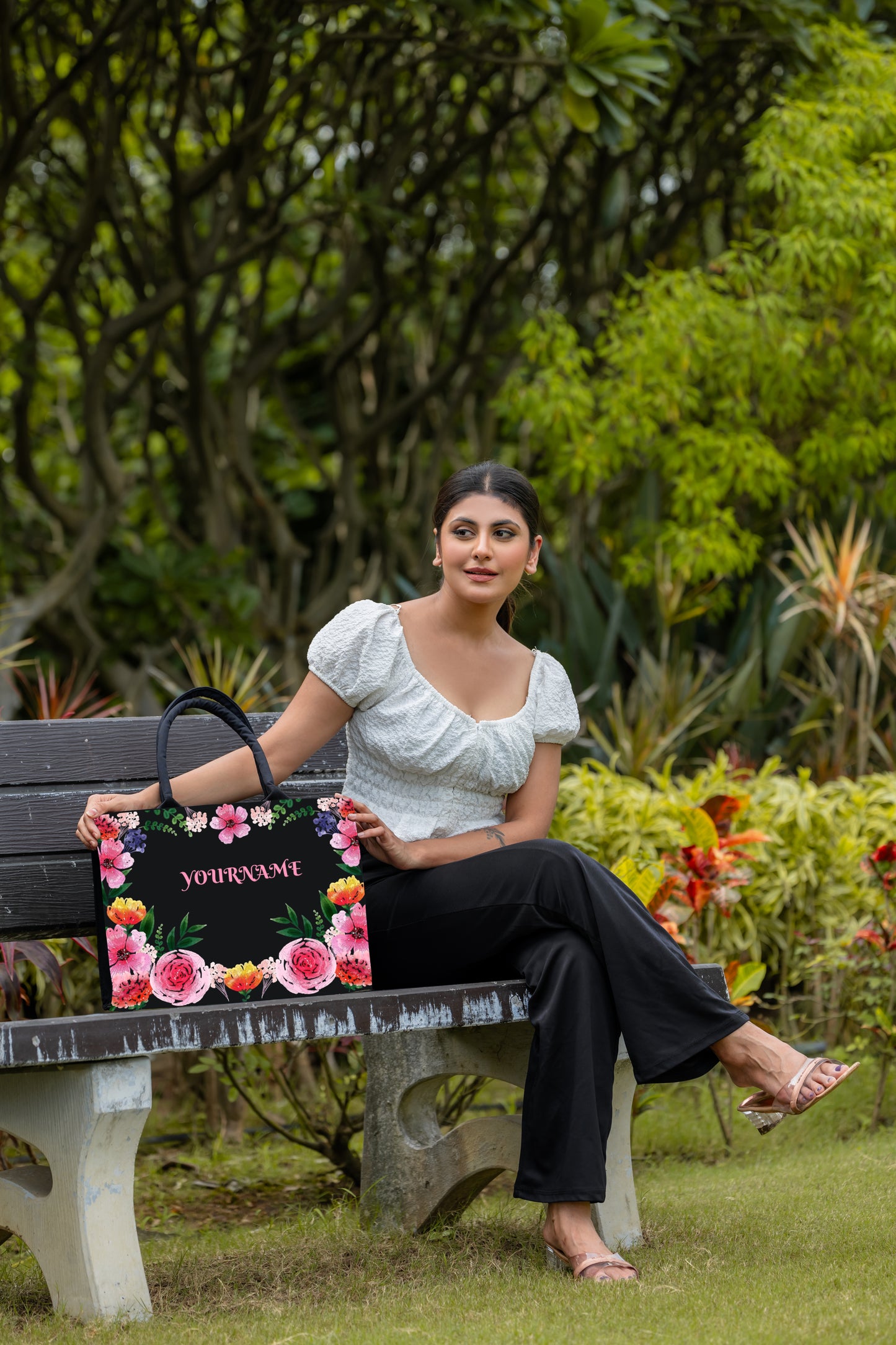 Customised Canvas Flower Tote bag