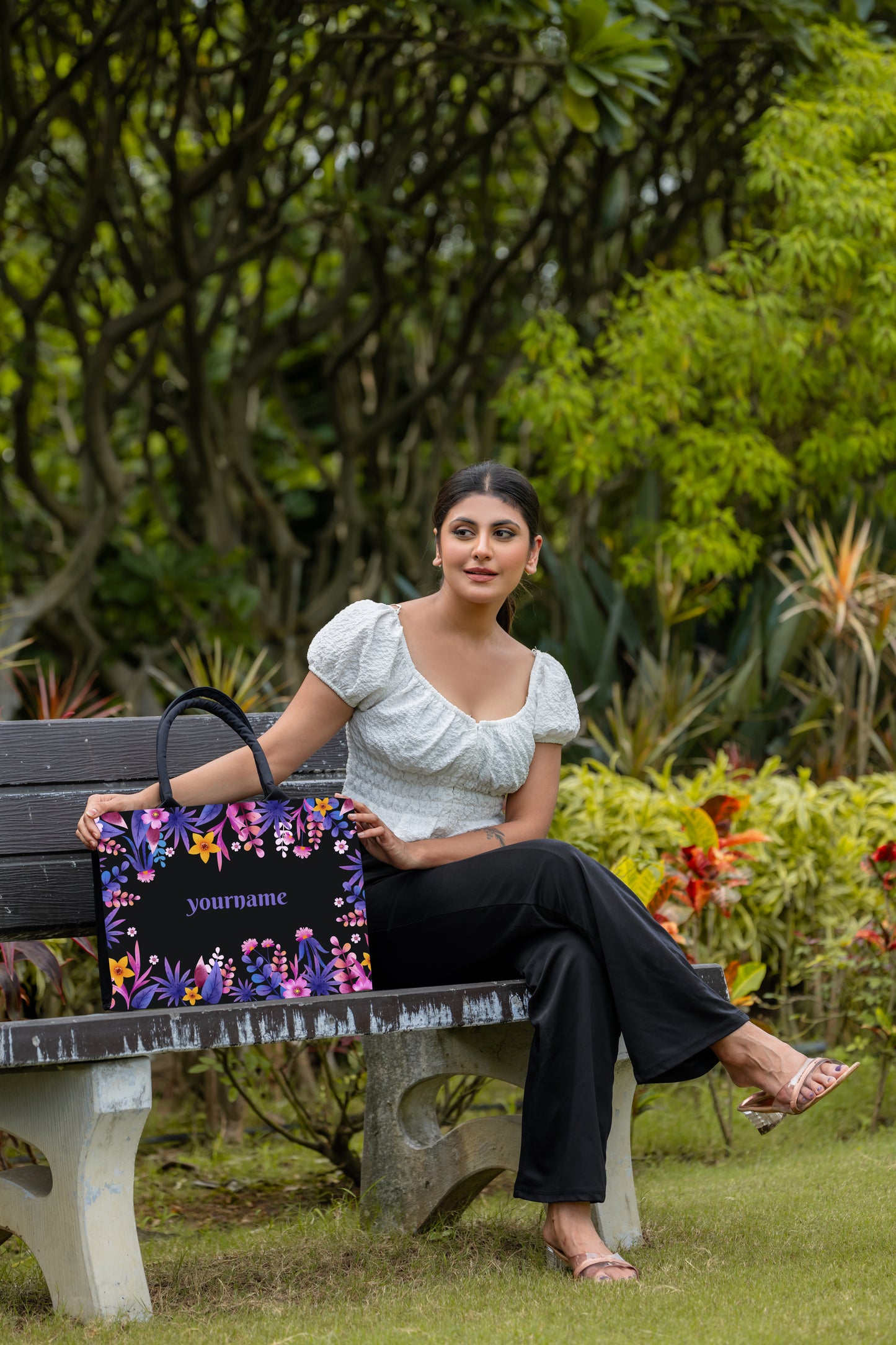 Customised Purple Flower Canvas Tote bag