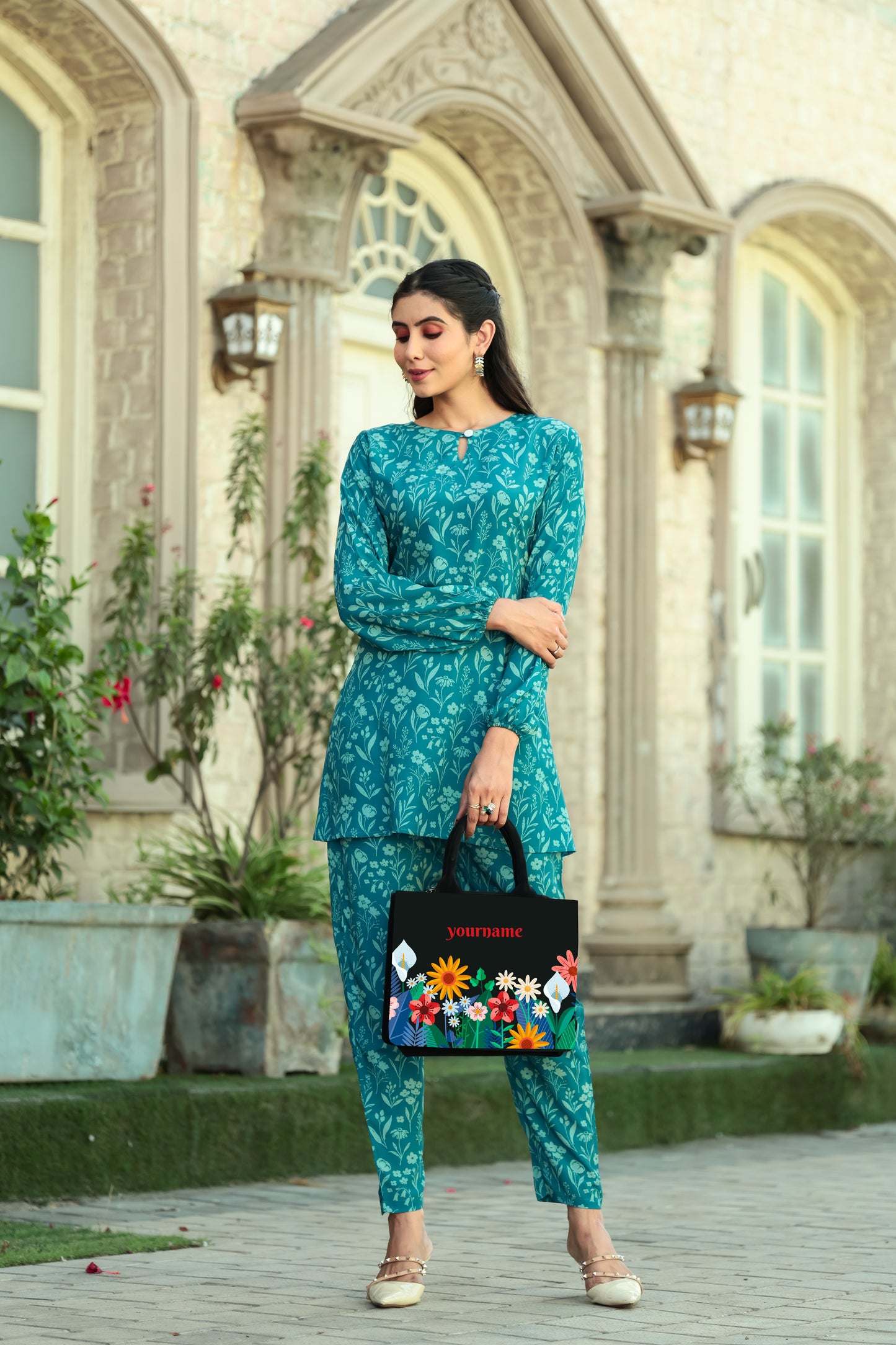 Customized Floral Flower mini tote bag