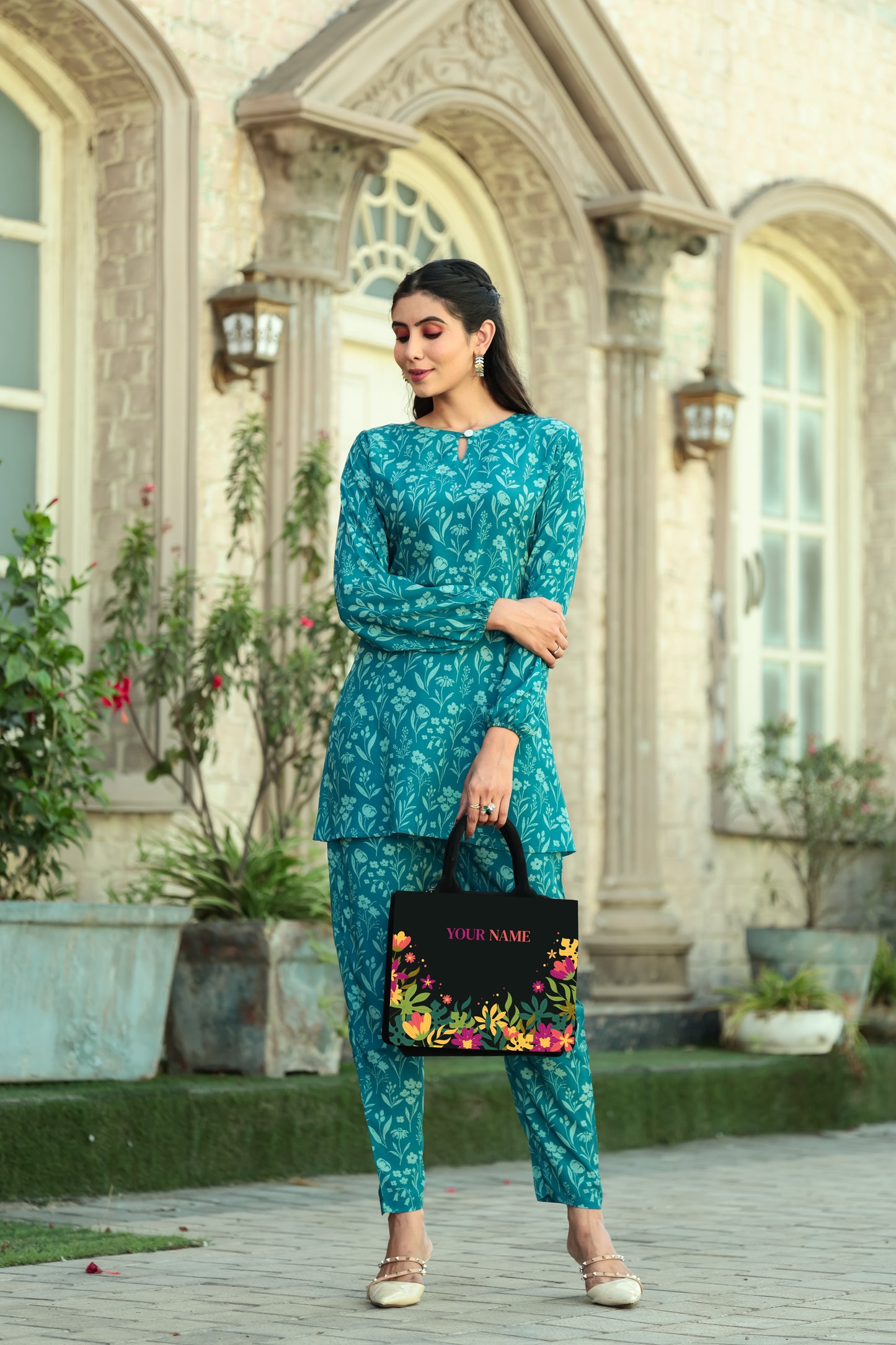Customized Canvas Floral mini tote bag
