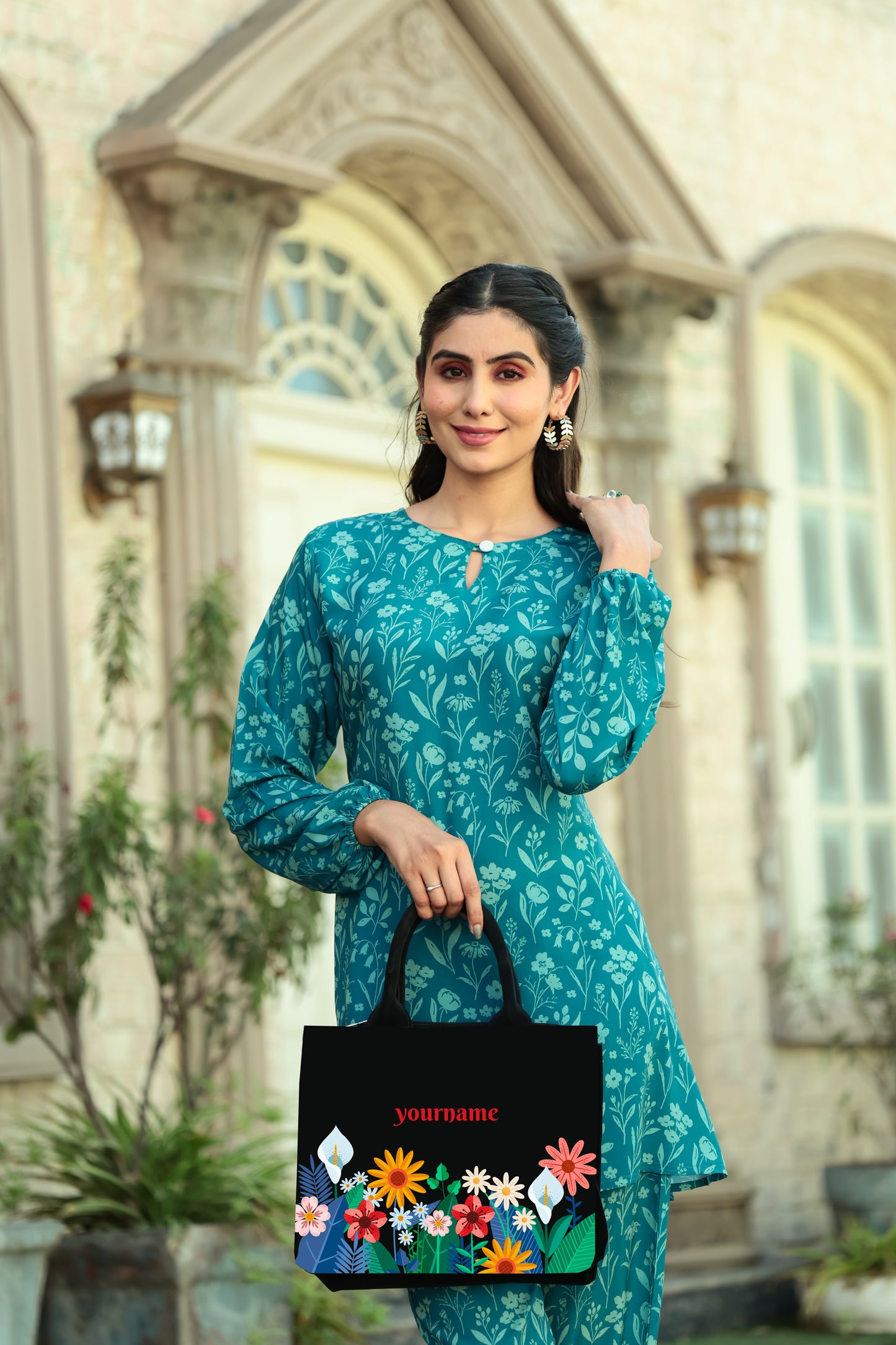 Customized Floral Flower mini tote bag