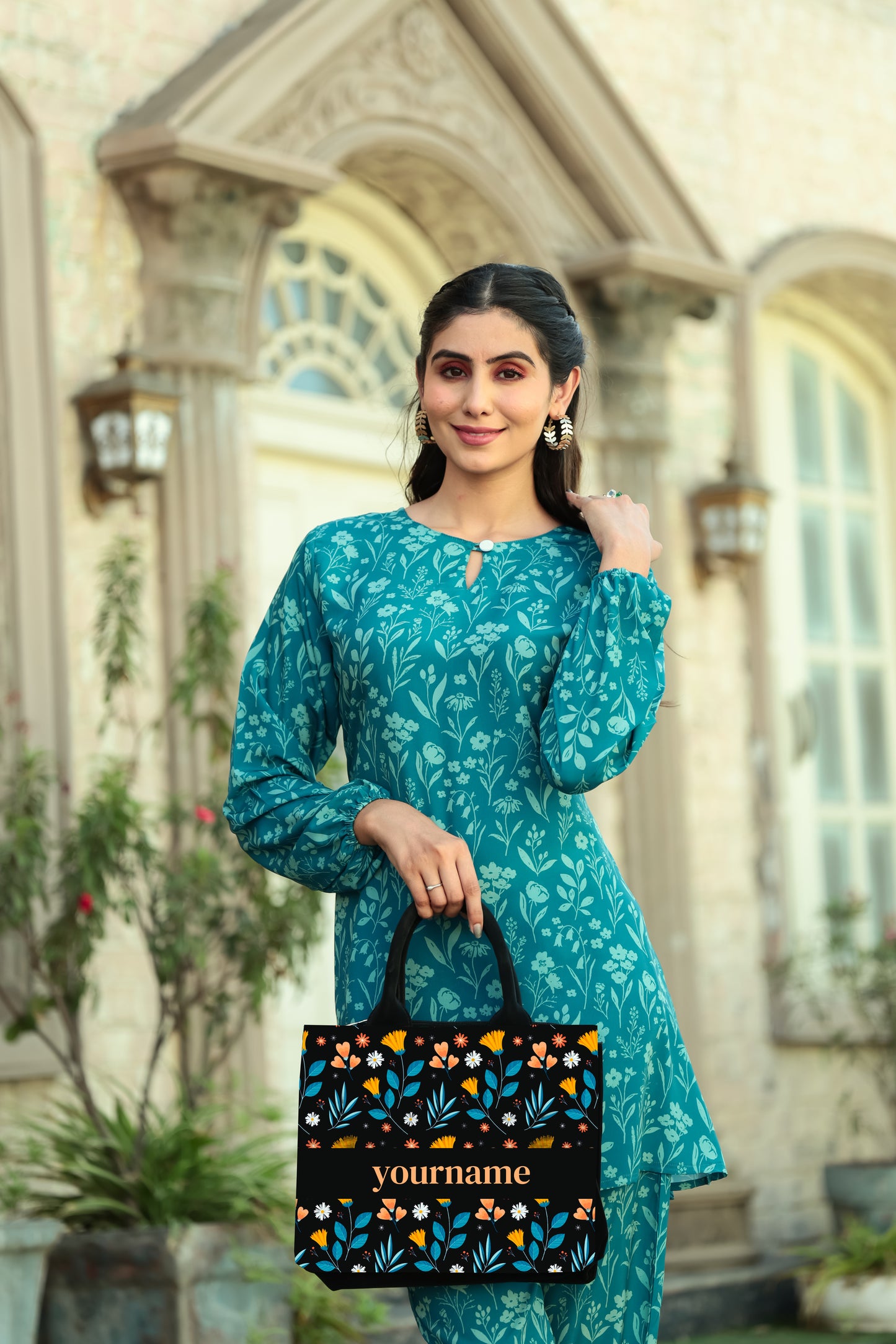 Customized Canvas Floral Flowers mini tote bag