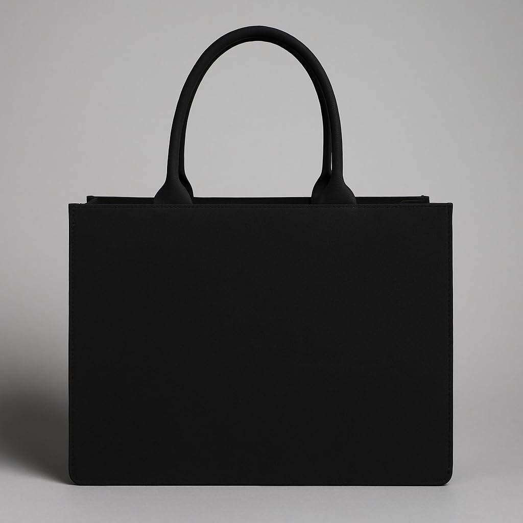 Personalized Tote Bag with Name – Custom Black Canvas Handbag with Stripes