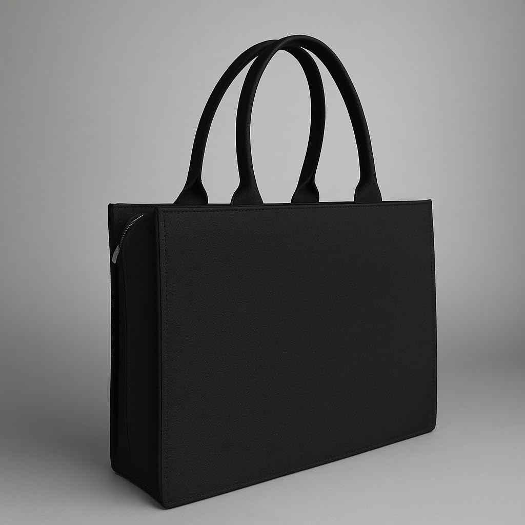 Personalized Tote Bag with Name – Custom Black Canvas Handbag with Stripes