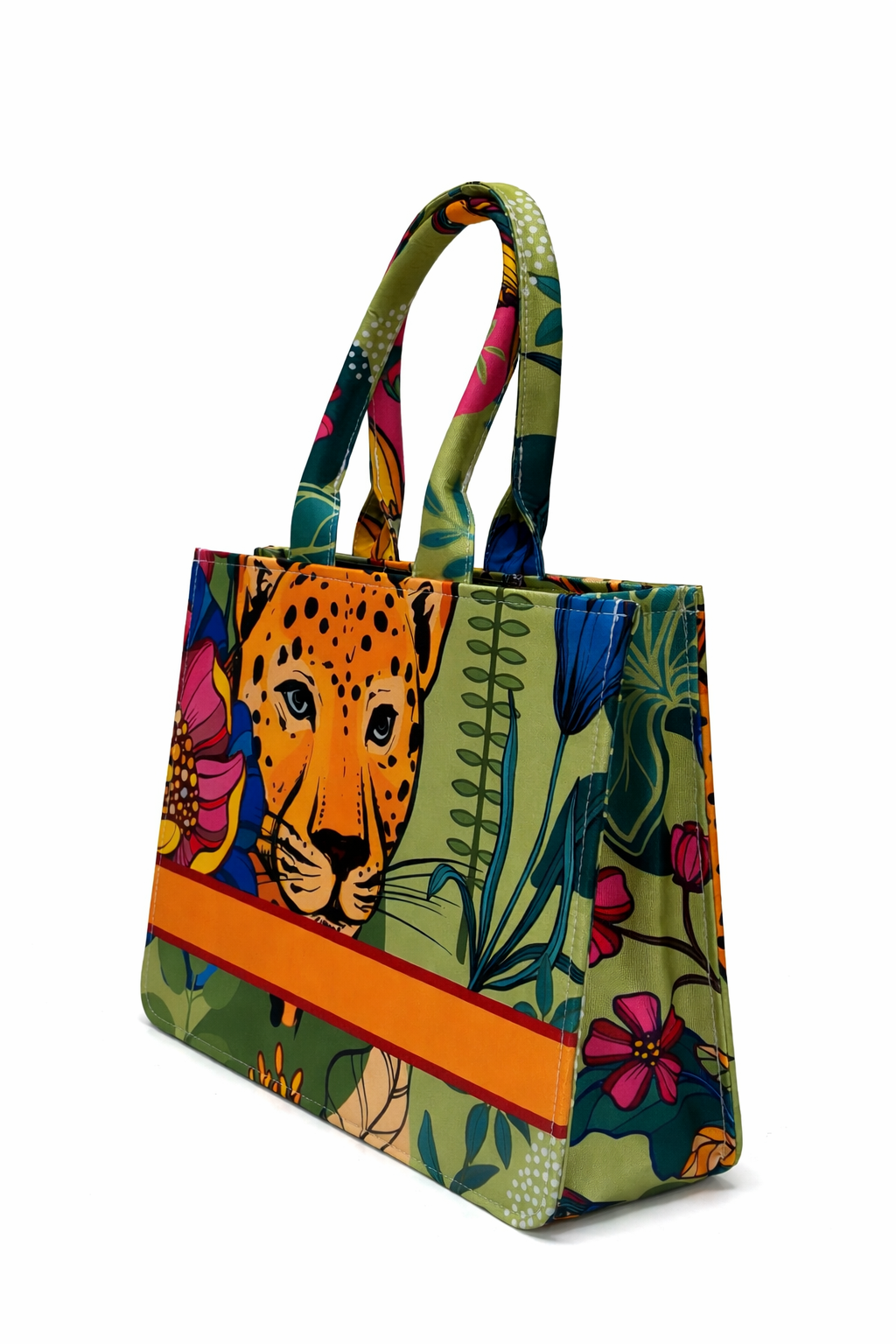 Customized Name Leopard Canvas Tote Bag for Women | Personalised Tropical Animal Print Handbag | Stylish Custom Tote Bag