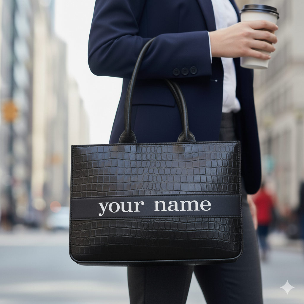 Customised Black Croco Tote Bag