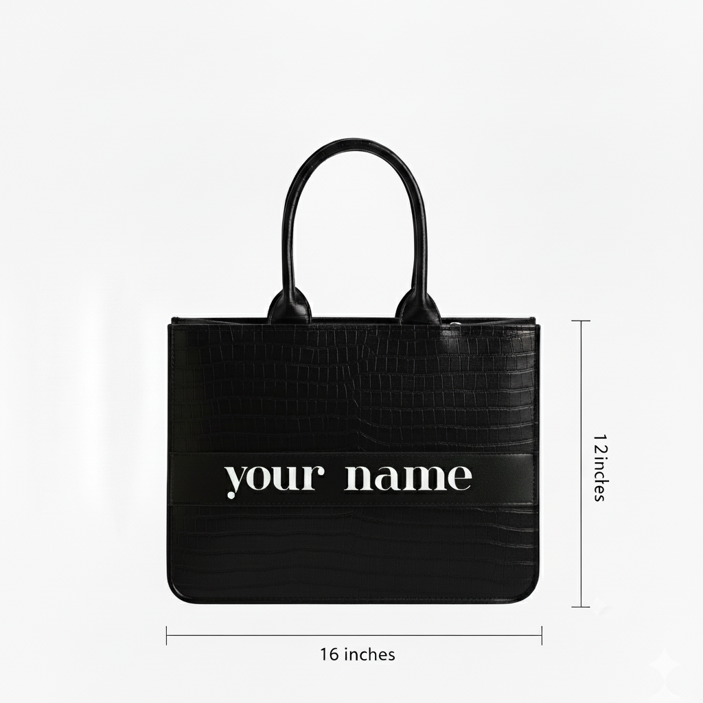 Customised Black Croco Tote Bag