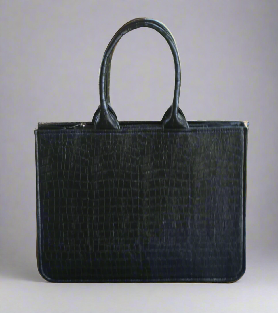 Customised Black Croco Synthetic Leather Tote Bag