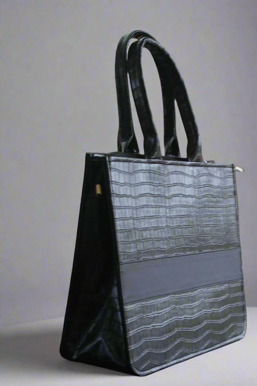 Customised Black Croco Synthetic Leather Tote Bag