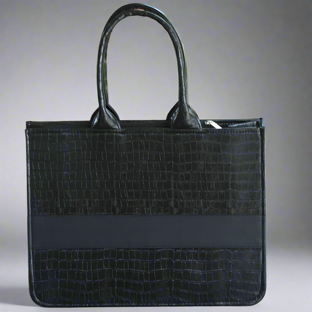 Customised Black Croco Synthetic Leather Tote Bag