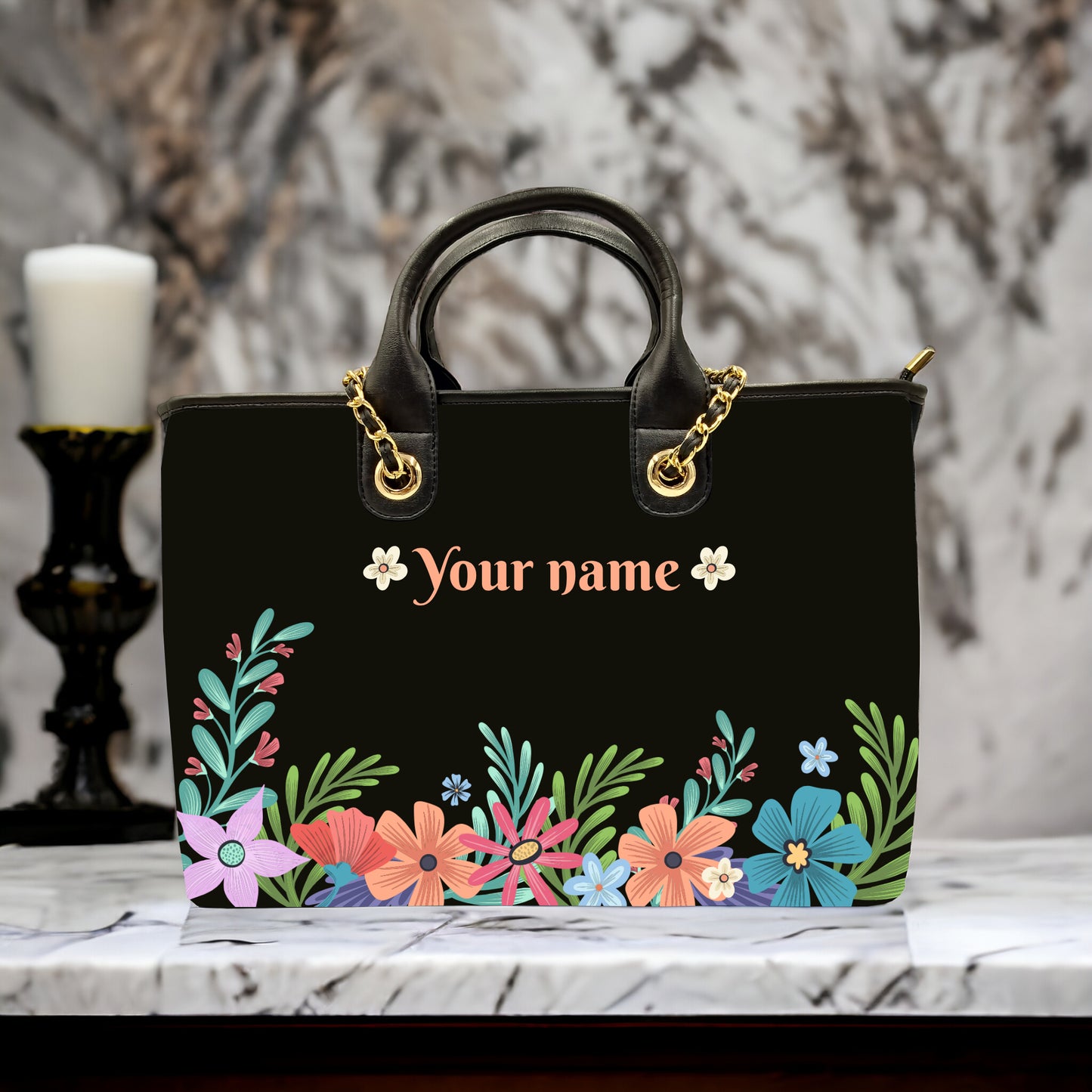 Customised Canvas Beautiful Flower Bag with Name