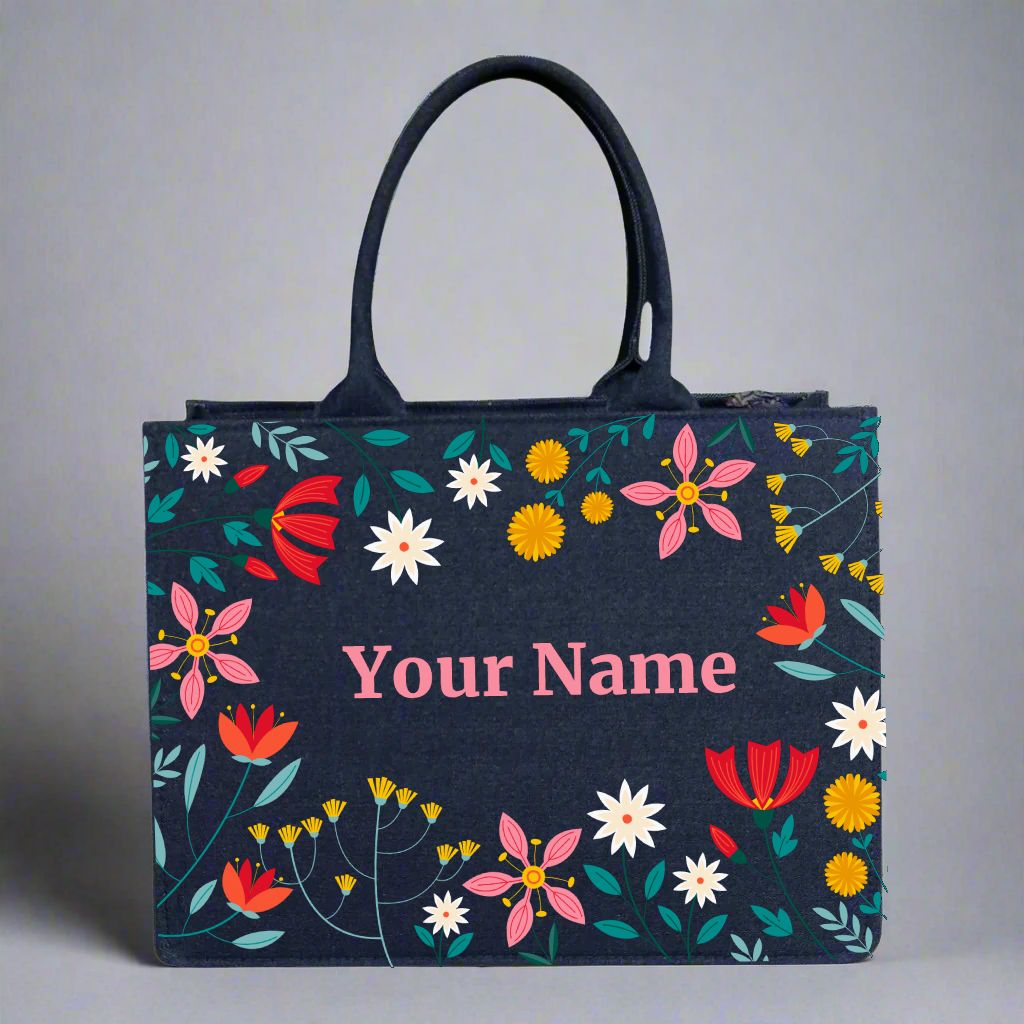 Customized Denim Everyday Tote Bag With colorful Garden