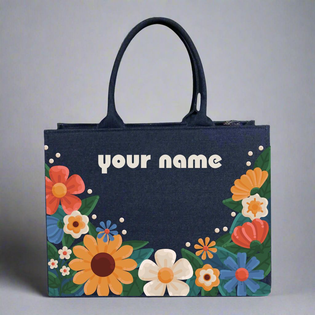 Customized Denim Floral garden Bird Tote Bag