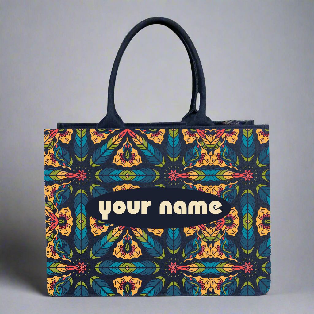 Customized Denim Mandala Tote Bag