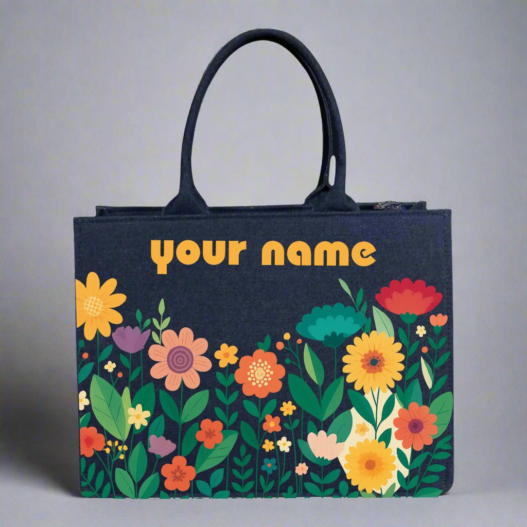 Customized Denim Floral Garden Denim Tote Bag