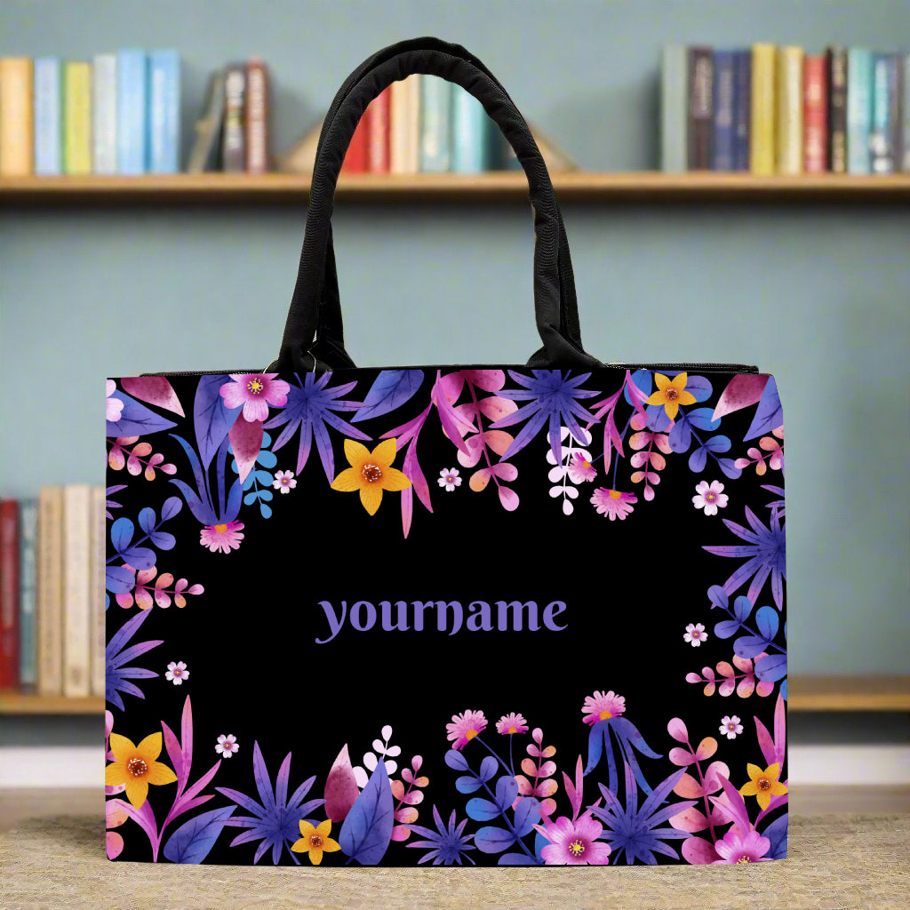 Customised Purple Flower Canvas Tote bag