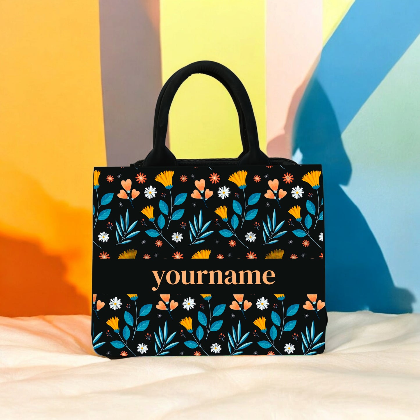 Customized Canvas Floral Flowers mini tote bag