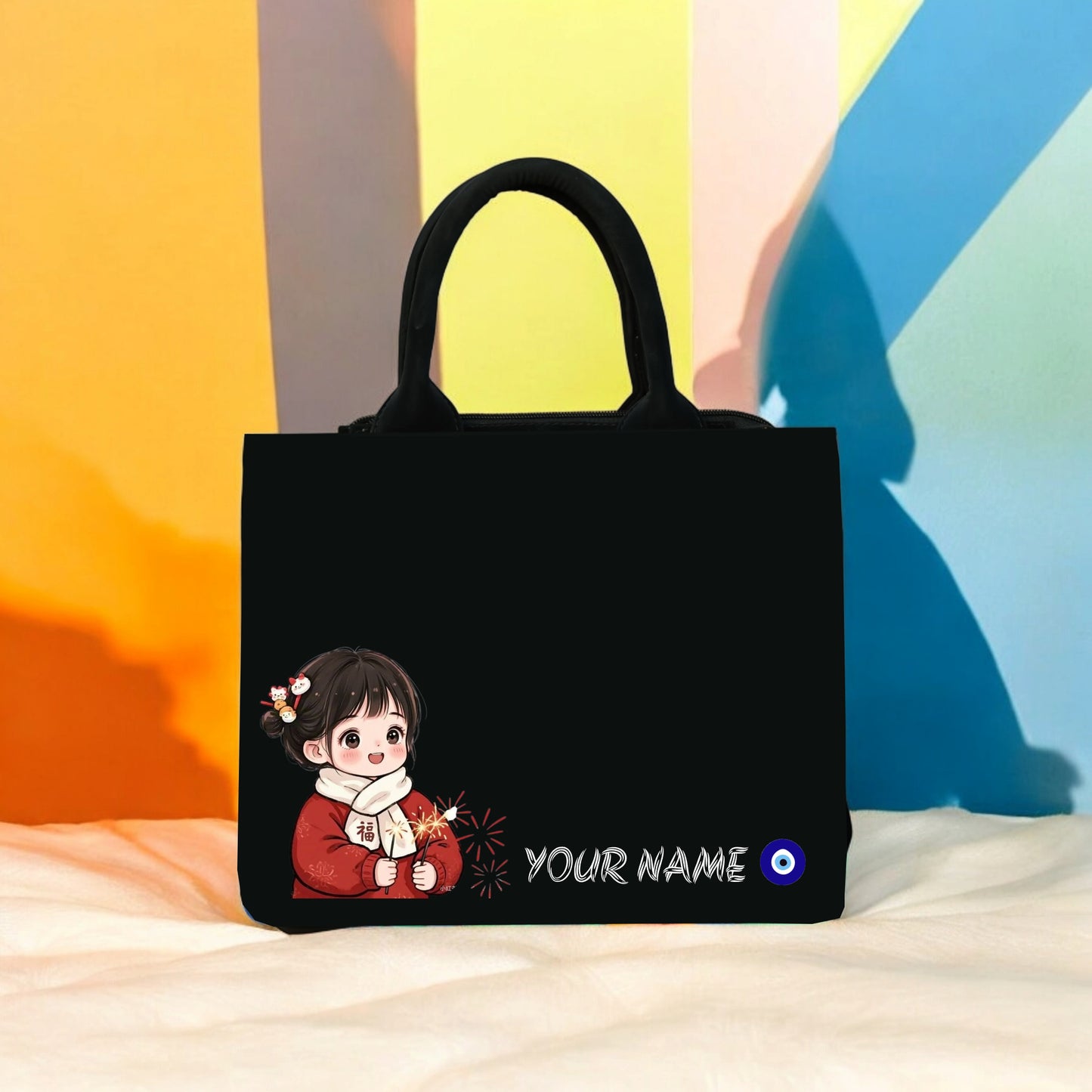 Customized red doll mini tote bag