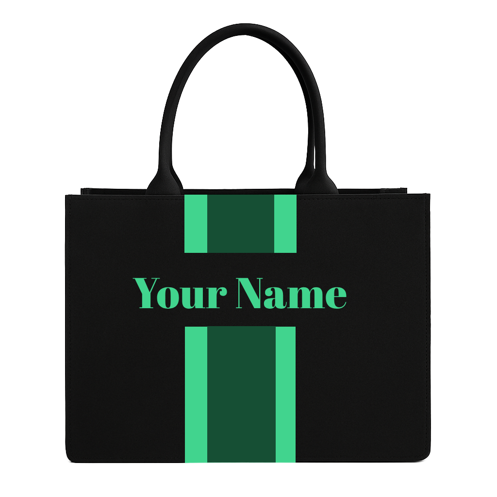 Personalized Tote Bag with Name – Custom Black Canvas Handbag with Stripes