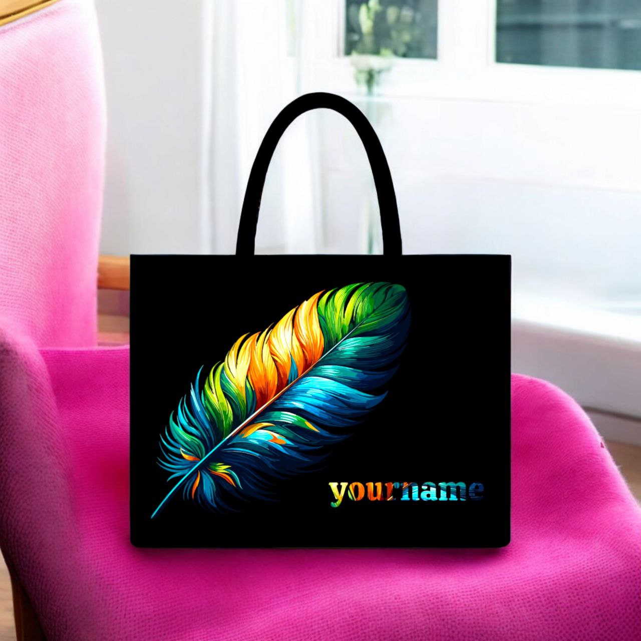 Customised Colorful feather Canvas Tote bag