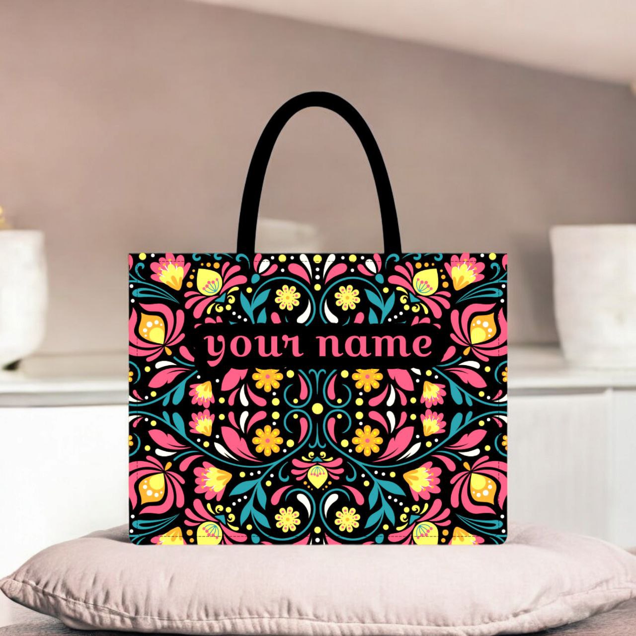 Customised Floral Elegance Canvas Tote bag