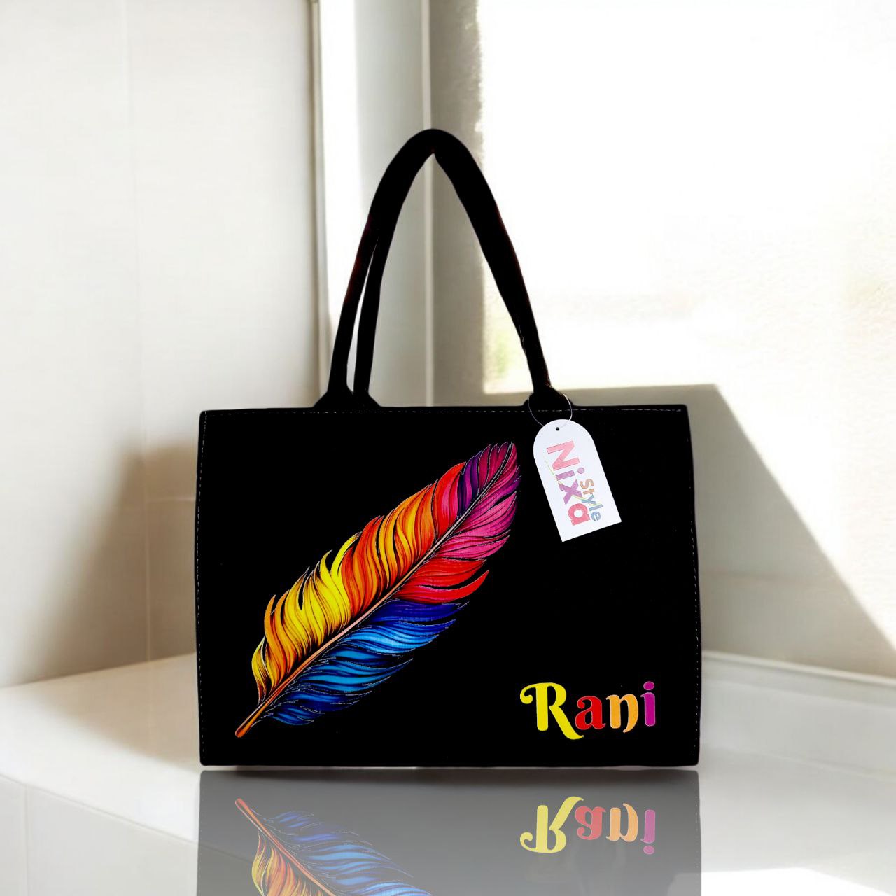 Customised Canvas ColourFull Feathers Tote bag