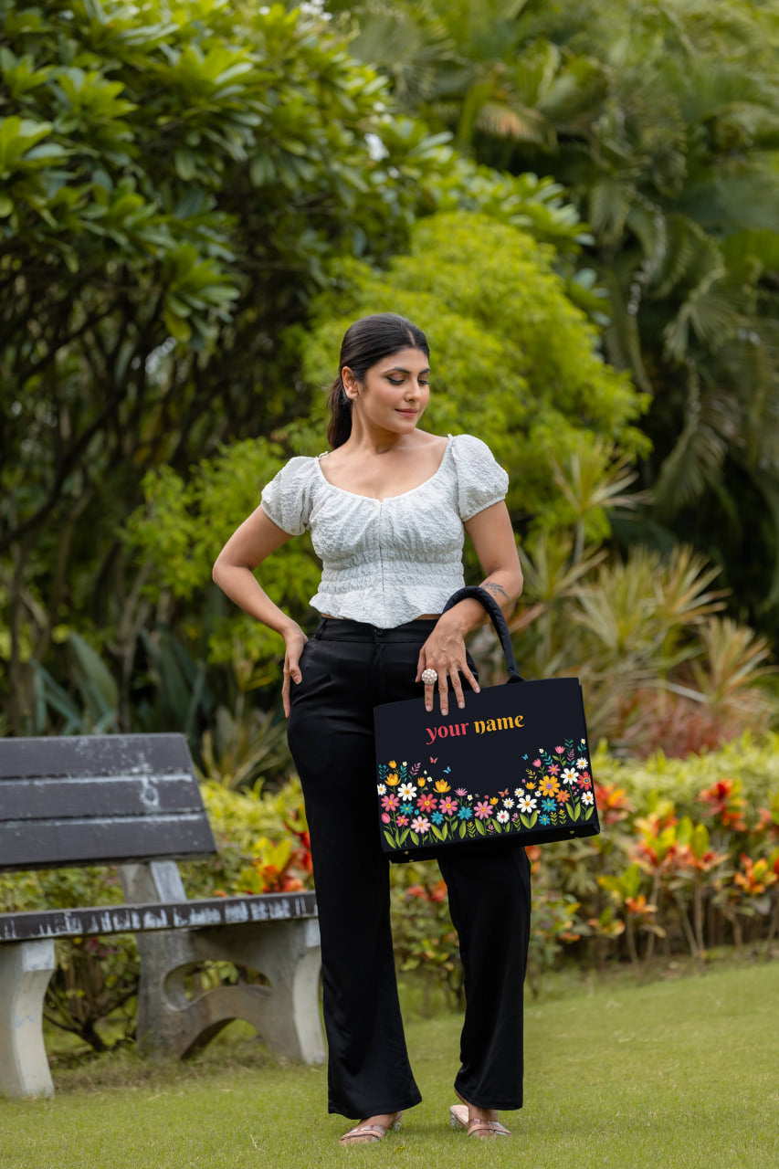Customised Canvas Flowers Tote bag