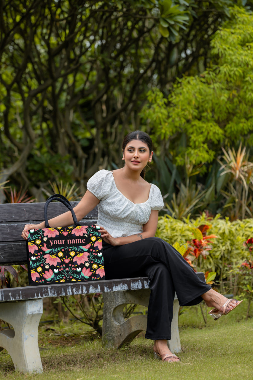 Customized Tote Bag With Lotus Print