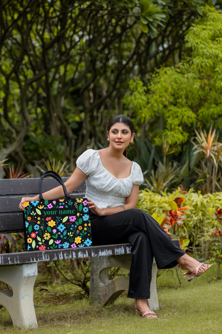 Customized Tote Bag With Floral frame Background