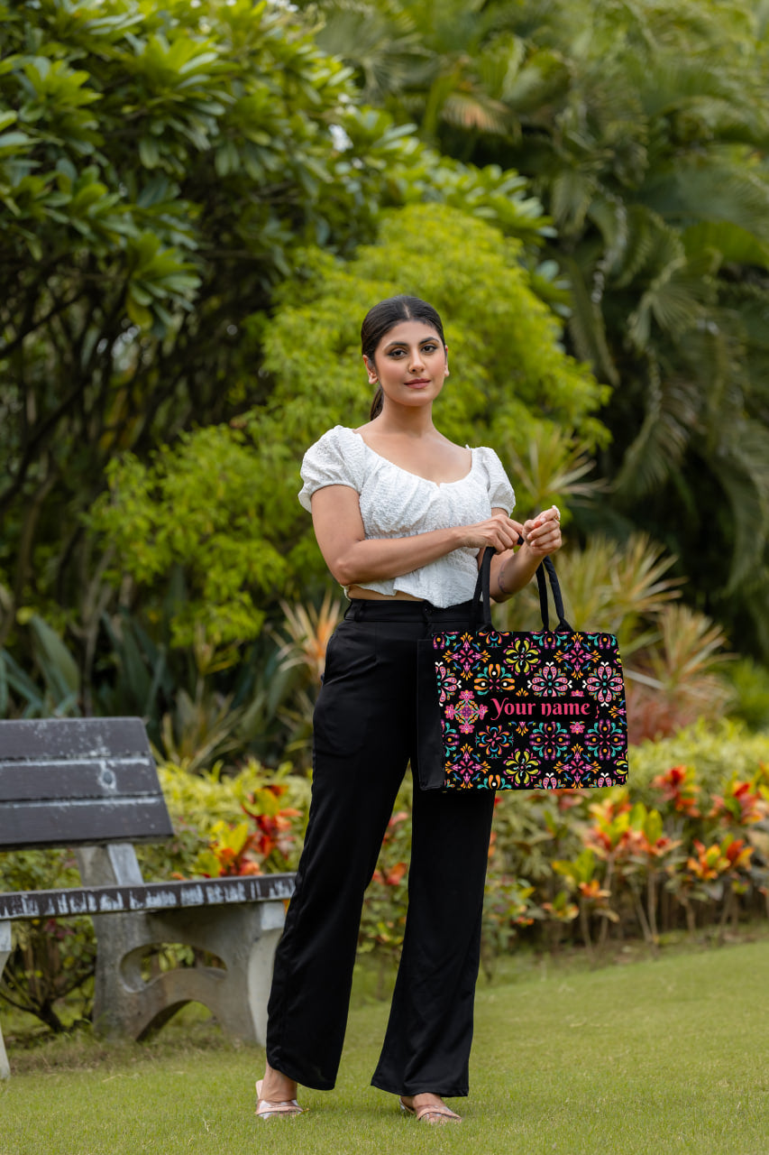 Customised Canvas Kacchi Pattern Tote bag