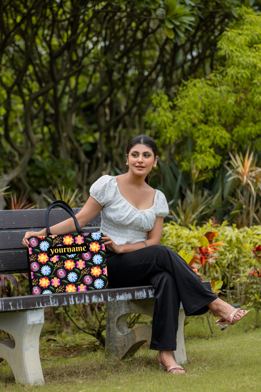 Customized Flower Leave Print Tote Bag