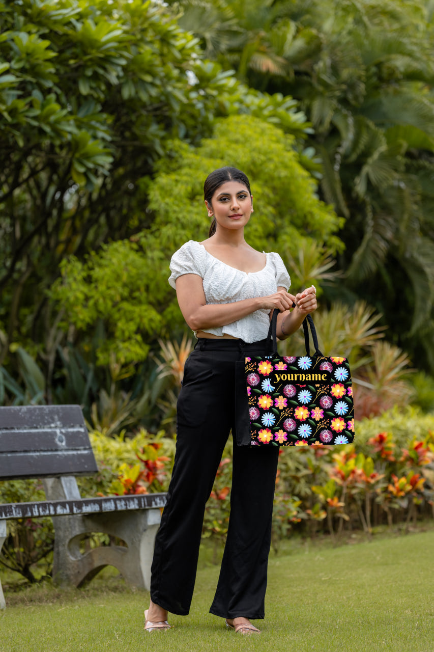 Customized Flower Leave Print Tote Bag