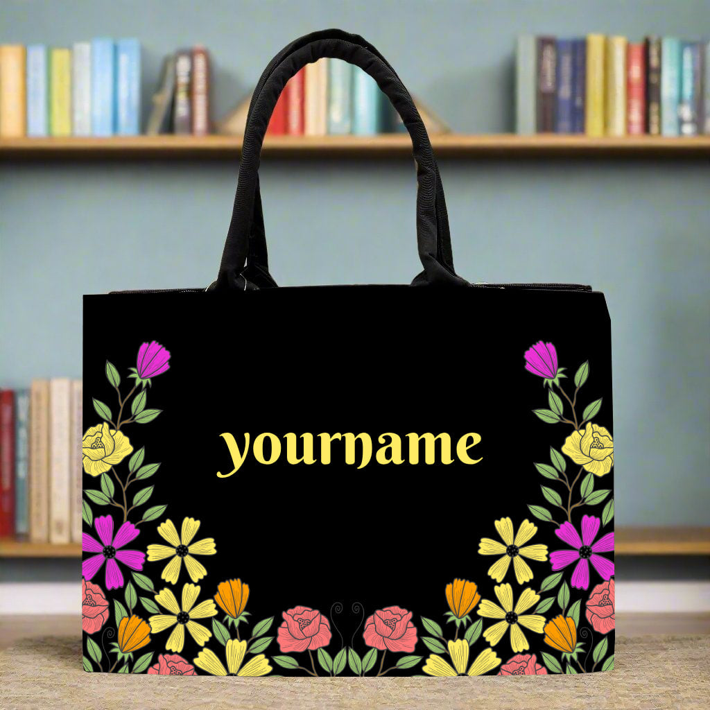 Customised Canvas Flower Print Tote bag