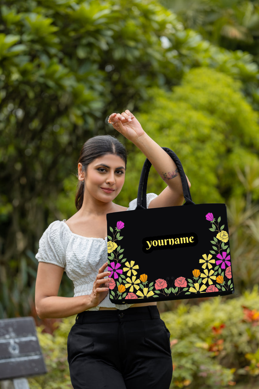 Customised Canvas Flower Print Tote bag