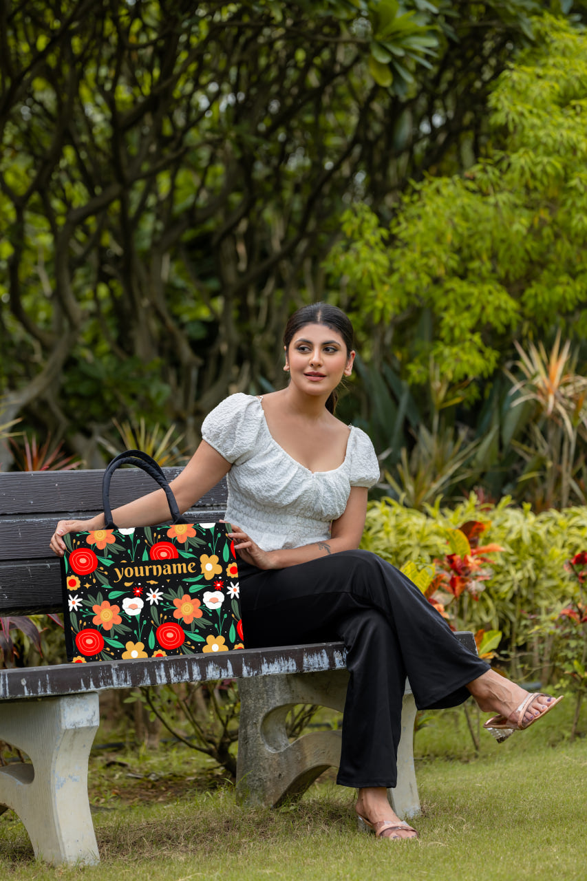 Customized Tote Bag With Colorful exotic flower