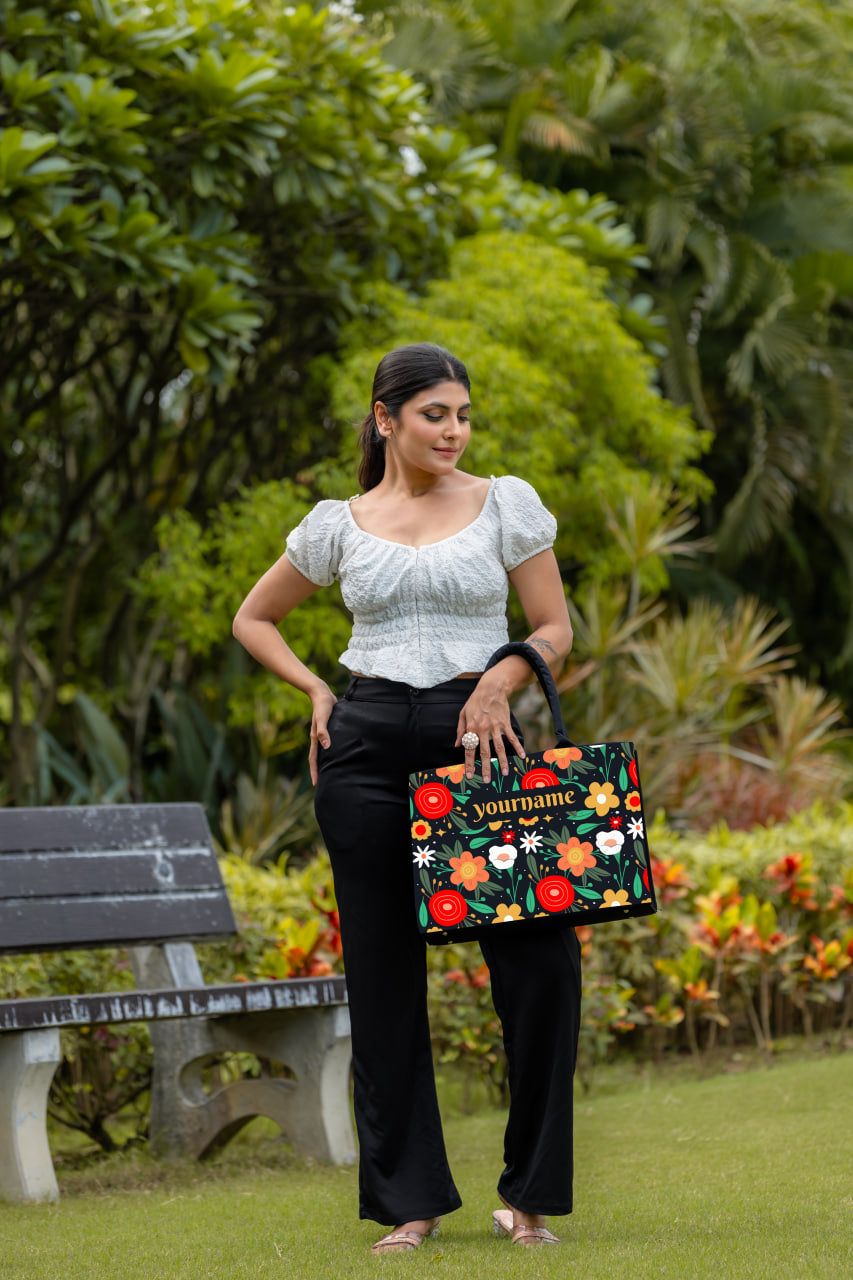 Customized Tote Bag With Colorful exotic flower