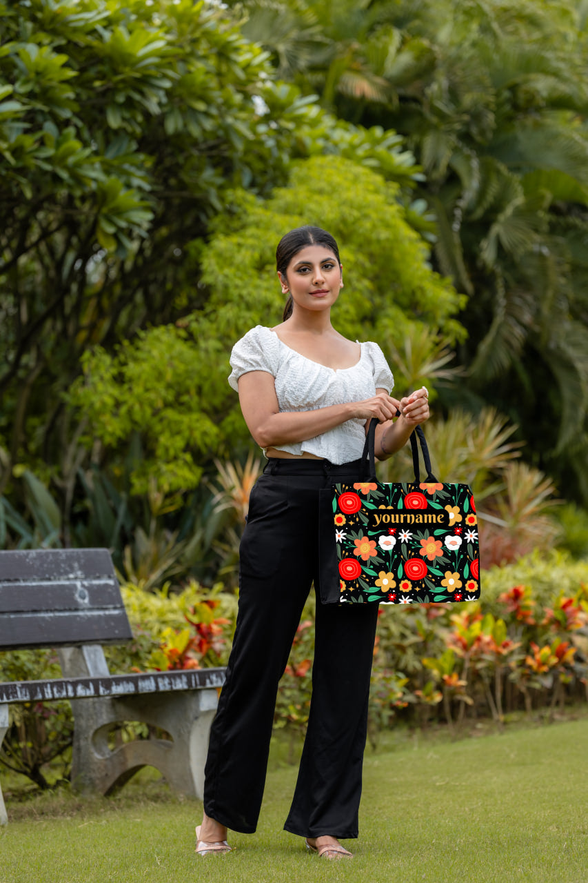 Customized Tote Bag With Colorful exotic flower