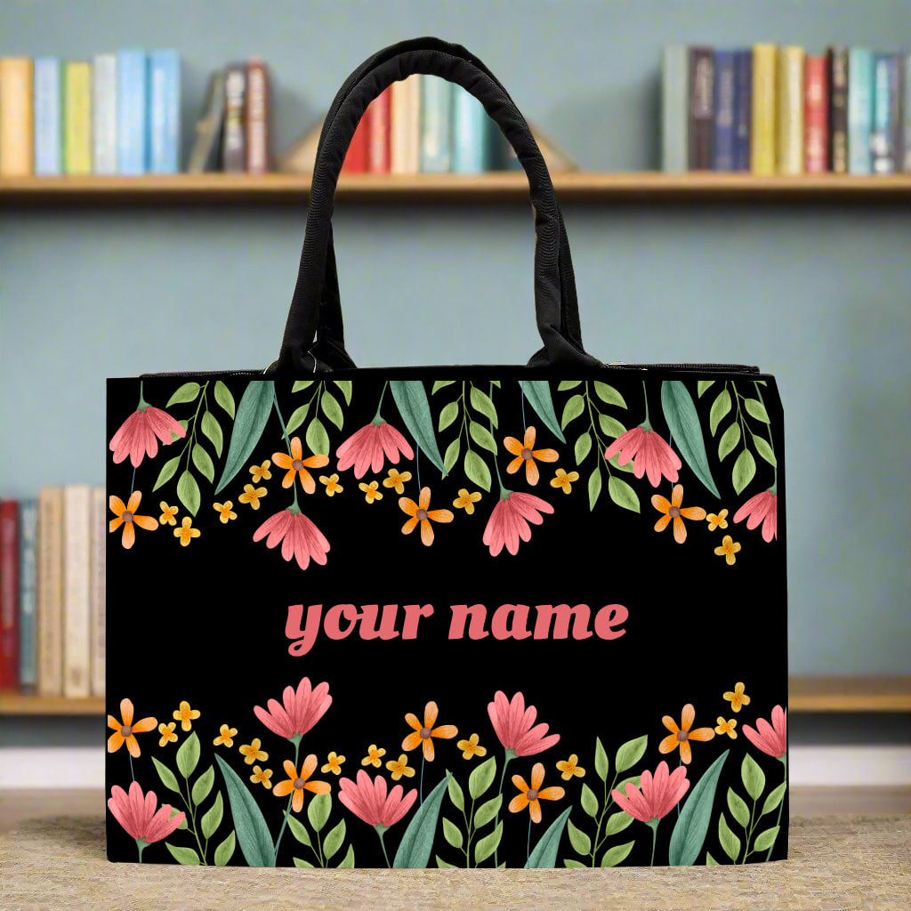 Customised Canvas Flowers Beauty Tote bag
