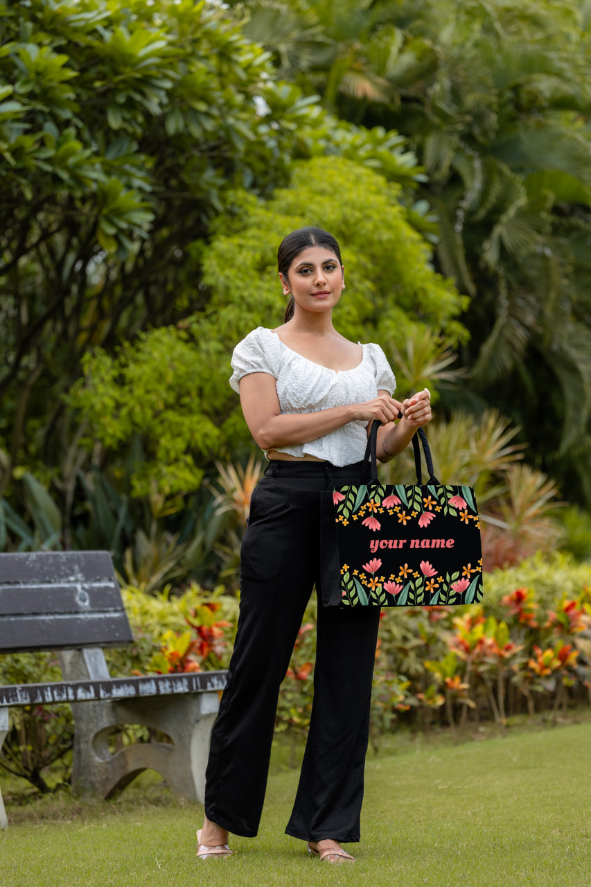 Customised Canvas Flowers Beauty Tote bag