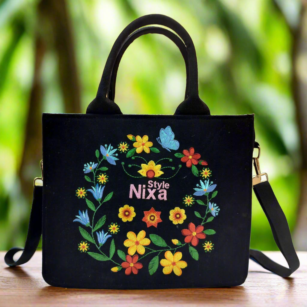 "Nixa Bloom Embroidered Colorful tote Bag