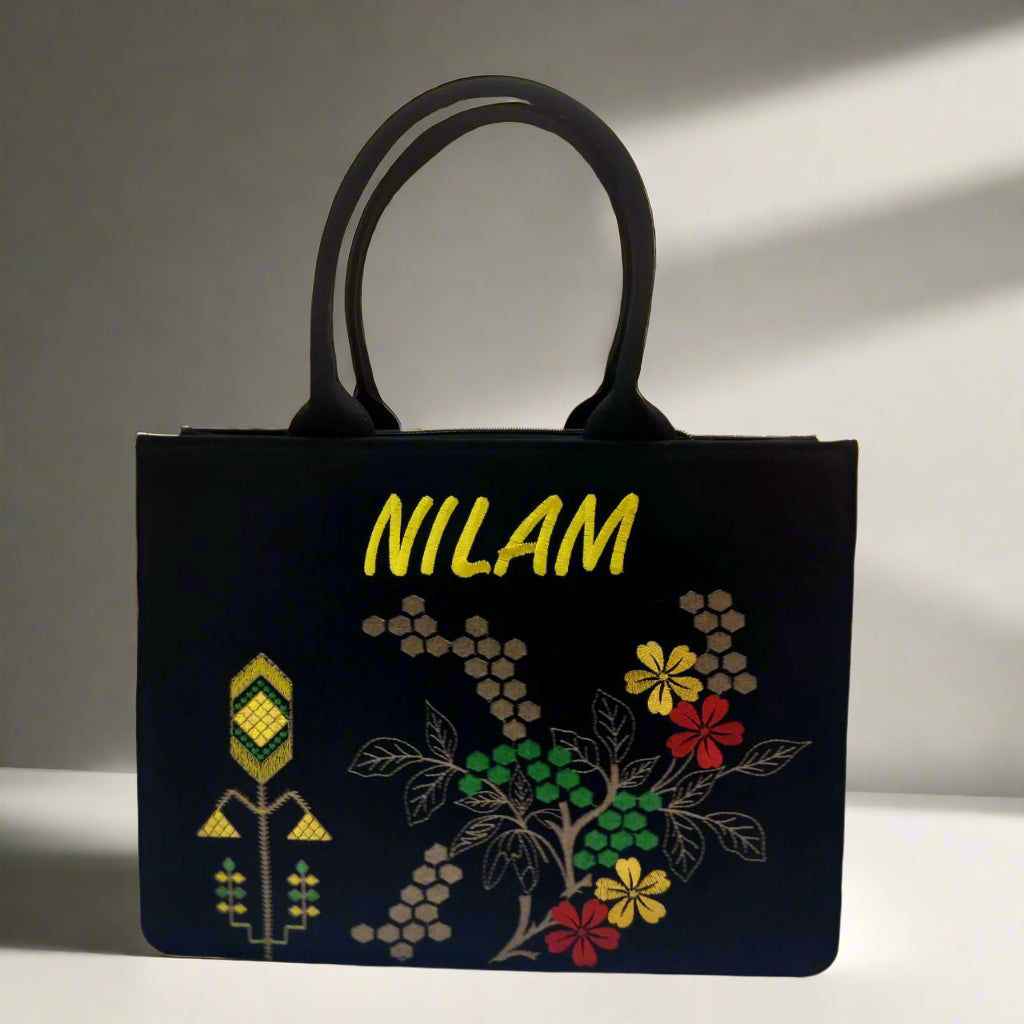 "Nixa Bloom Embroidered Colorful Japan City tote Bag