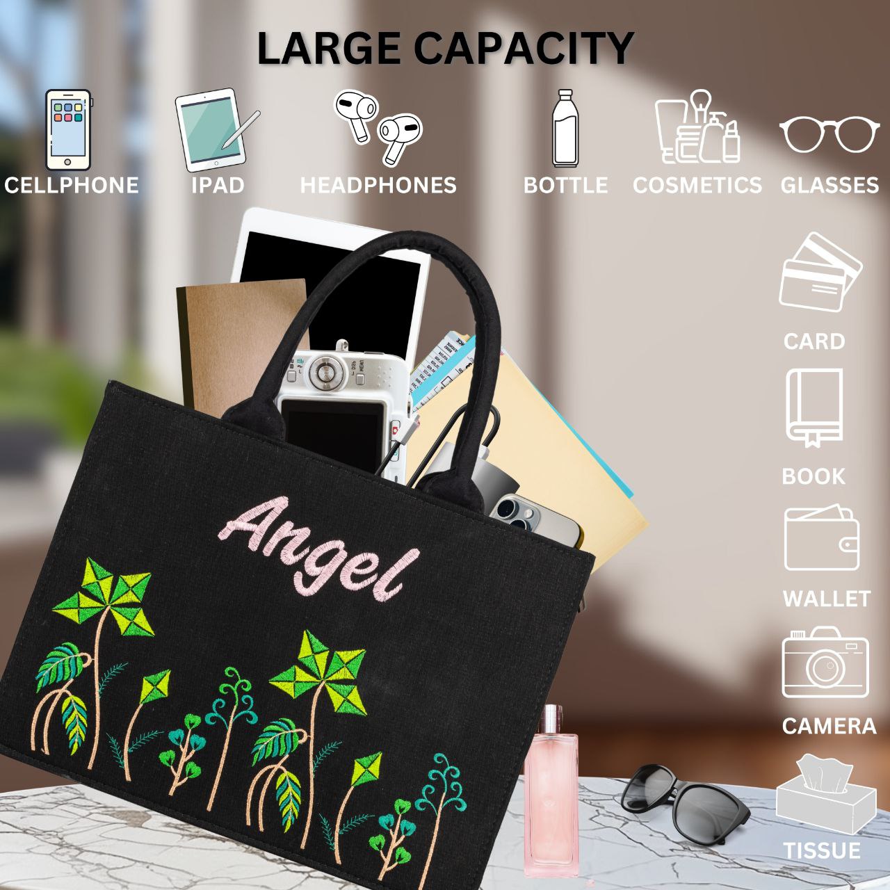 "Nixa Bloom Embroidered Colorful tote Bag