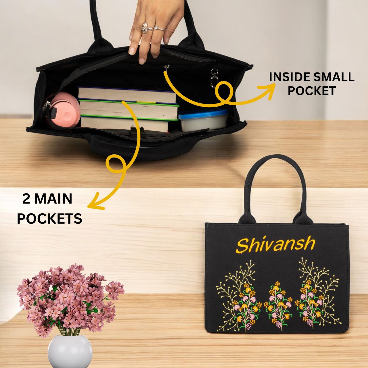 "Nixa Bloom Embroidered Colorful Flower Valley Tote