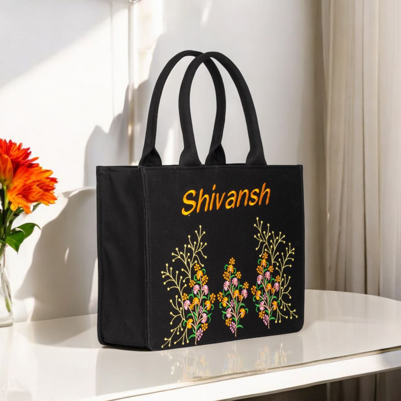 "Nixa Bloom Embroidered Colorful Flower Valley Tote