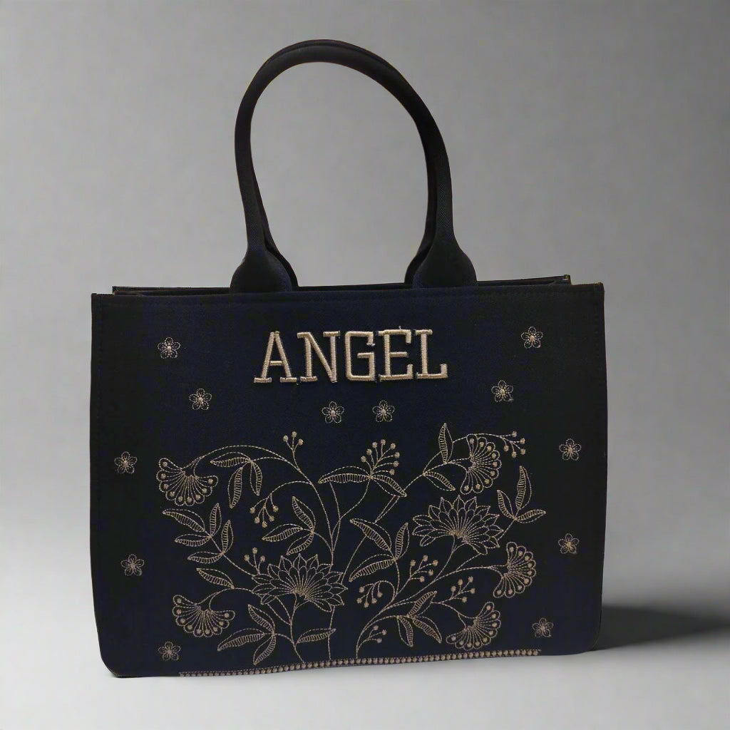 "Nixa Bloom Embroidered Peacock tote Bag