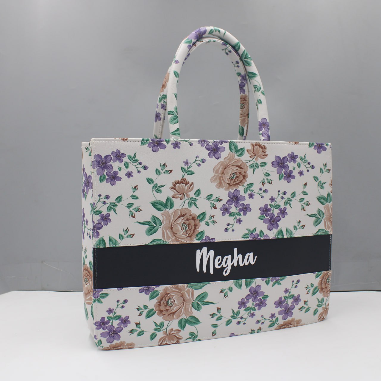 Customised Floral Synthetic Leather Tote Bag