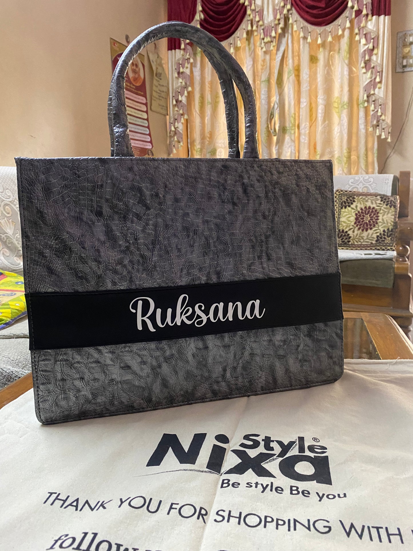 Customised Silver Croco Synthetic Leather Tote Bag