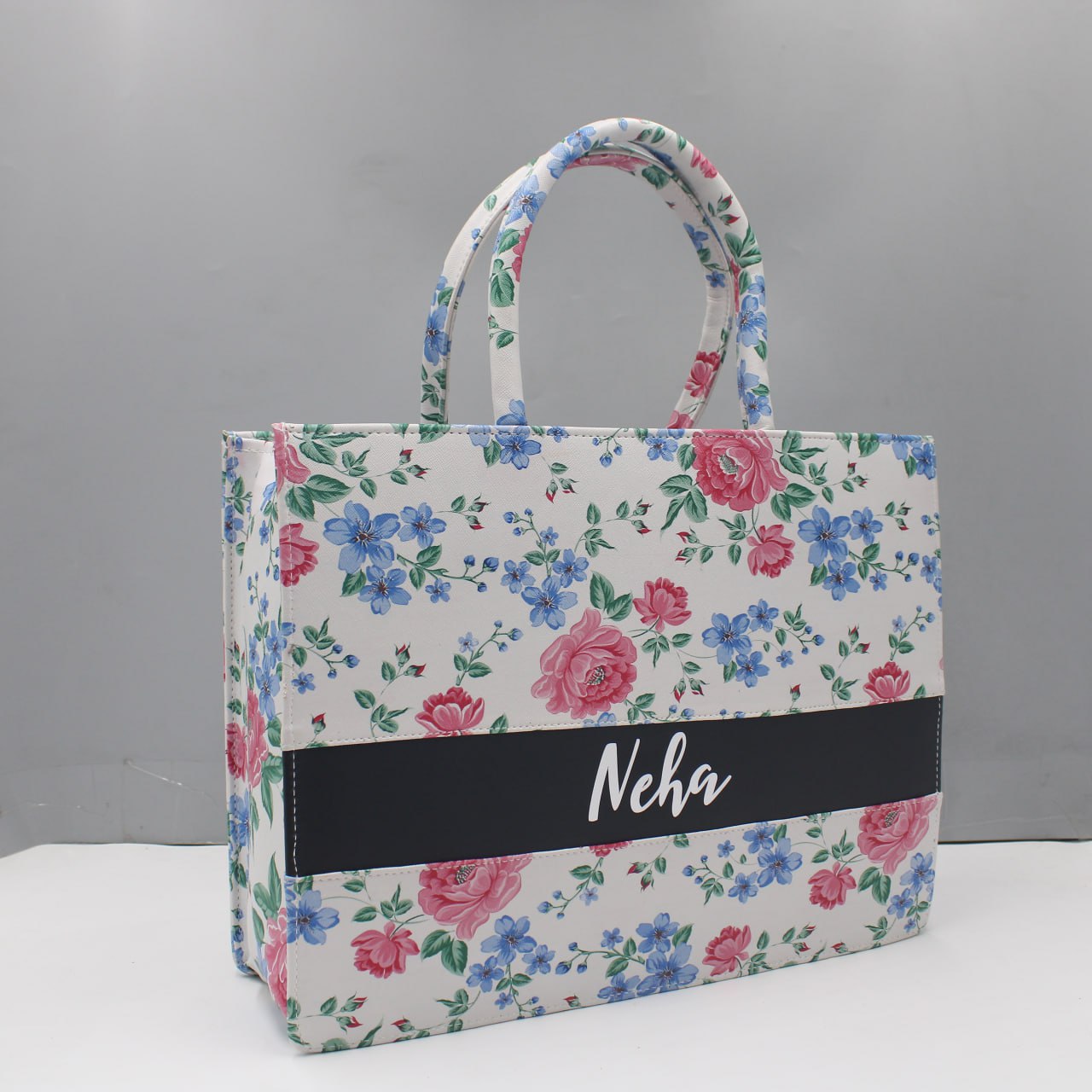 Customised Floral Synthetic Leather Tote Bag